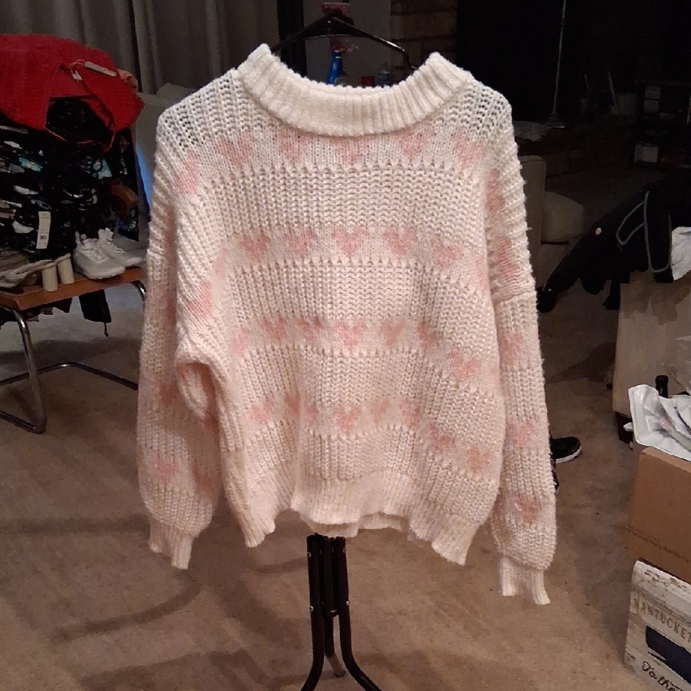 Elegant White and Pink Women's Sweater
